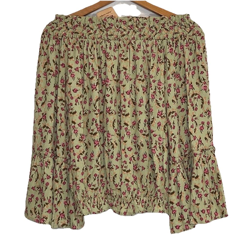 Rustic Rack Top Size S Green Floral Off Shoulder Smocked Prairie Cottage NEW NWT